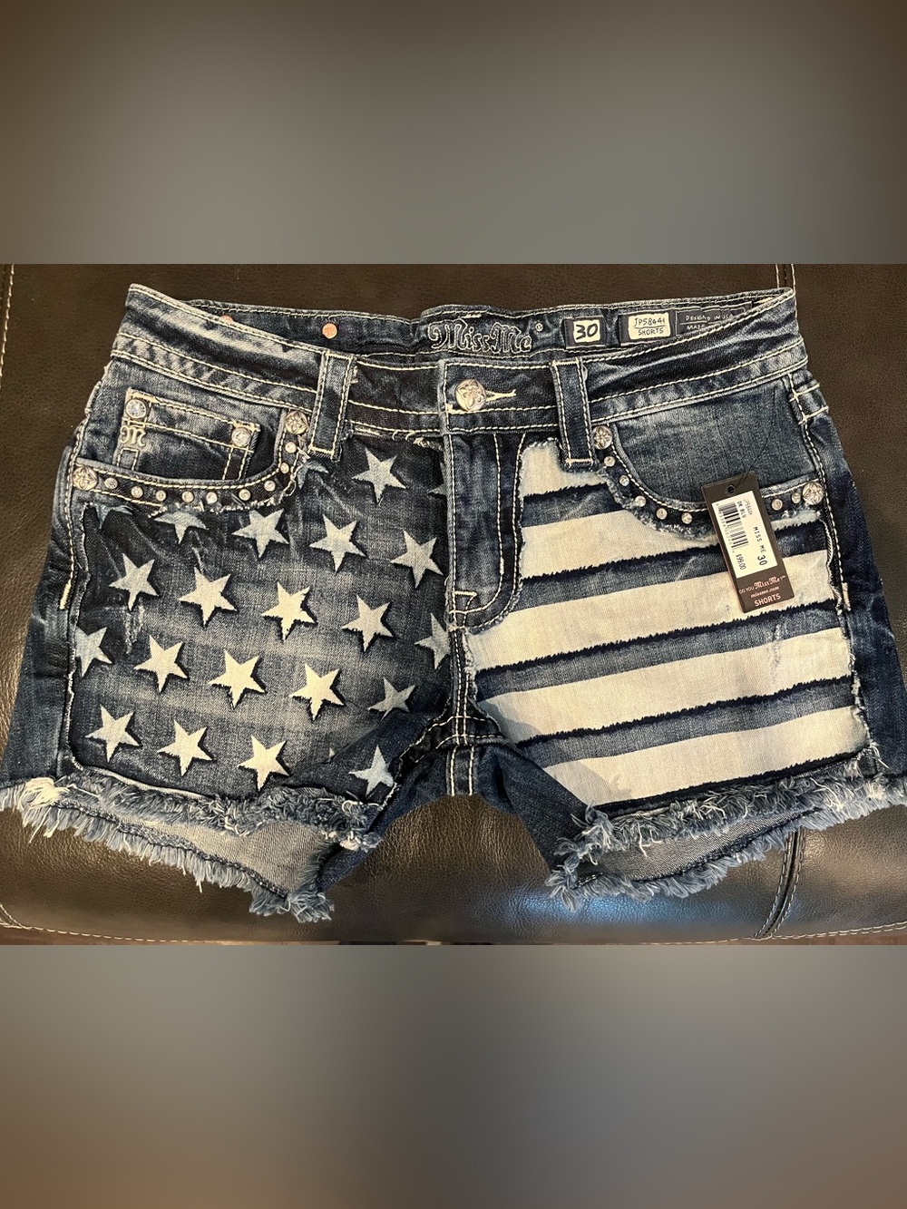 Miss Me Blue and White American Flag Denim Shorts